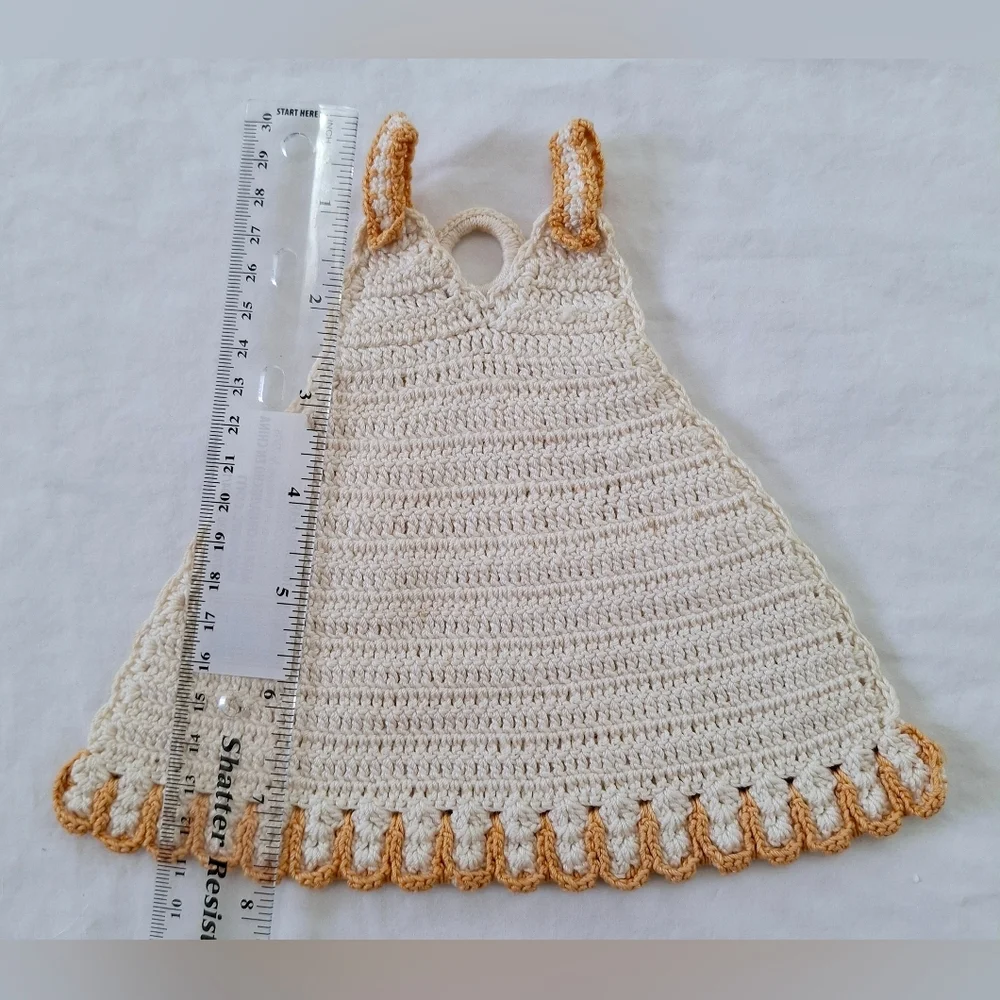 Vintage Handmade Knit Crochet Dress Hot Pad Pot Holder Cottagecore Grandmacore